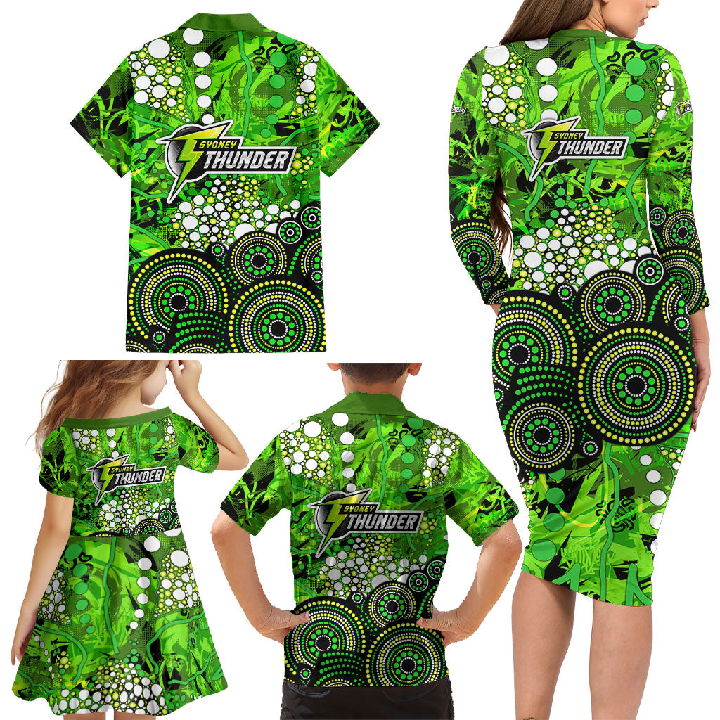 Sydney Thunder Family Matching Long Sleeve Bodycon Dress and Hawaiian Shirt Graffiti Urban Aboriginal Dot Abstract Design