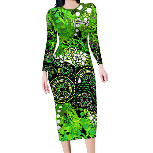 Sydney Thunder Family Matching Long Sleeve Bodycon Dress and Hawaiian Shirt Graffiti Urban Aboriginal Dot Abstract Design