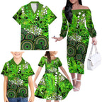 Sydney Thunder Family Matching Off The Shoulder Long Sleeve Dress and Hawaiian Shirt Graffiti Urban Aboriginal Dot Abstract Design