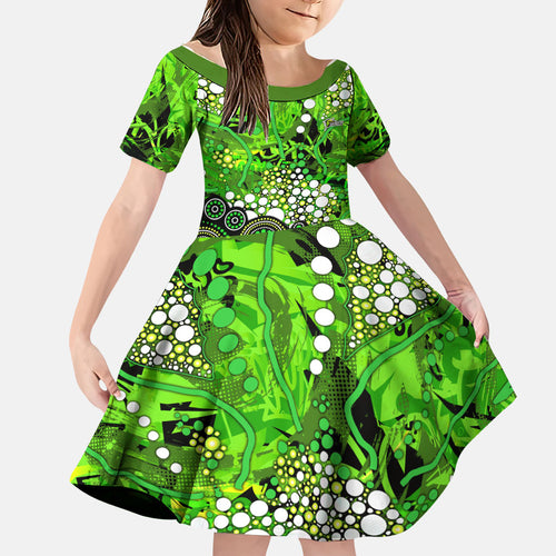 Sydney Thunder Family Matching Off The Shoulder Long Sleeve Dress and Hawaiian Shirt Graffiti Urban Aboriginal Dot Abstract Design
