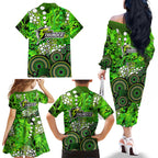 Sydney Thunder Family Matching Off The Shoulder Long Sleeve Dress and Hawaiian Shirt Graffiti Urban Aboriginal Dot Abstract Design