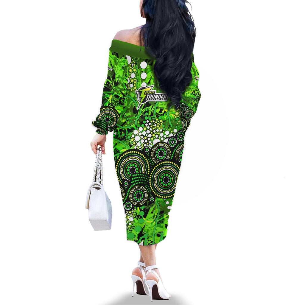 Sydney Thunder Family Matching Off The Shoulder Long Sleeve Dress and Hawaiian Shirt Graffiti Urban Aboriginal Dot Abstract Design