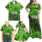 Sydney Thunder Family Matching Off Shoulder Maxi Dress and Hawaiian Shirt Graffiti Urban Aboriginal Dot Abstract Design