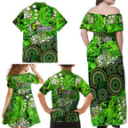 Sydney Thunder Family Matching Off Shoulder Maxi Dress and Hawaiian Shirt Graffiti Urban Aboriginal Dot Abstract Design