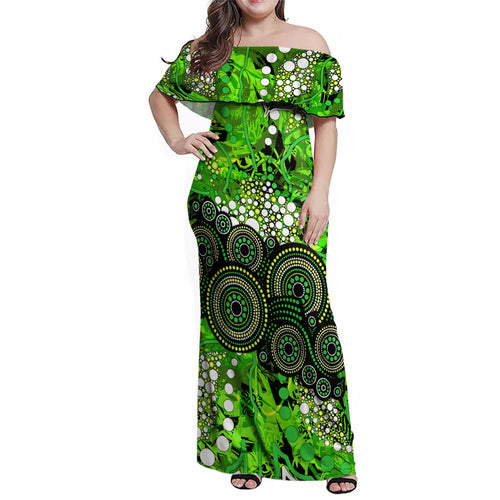 Sydney Thunder Family Matching Off Shoulder Maxi Dress and Hawaiian Shirt Graffiti Urban Aboriginal Dot Abstract Design