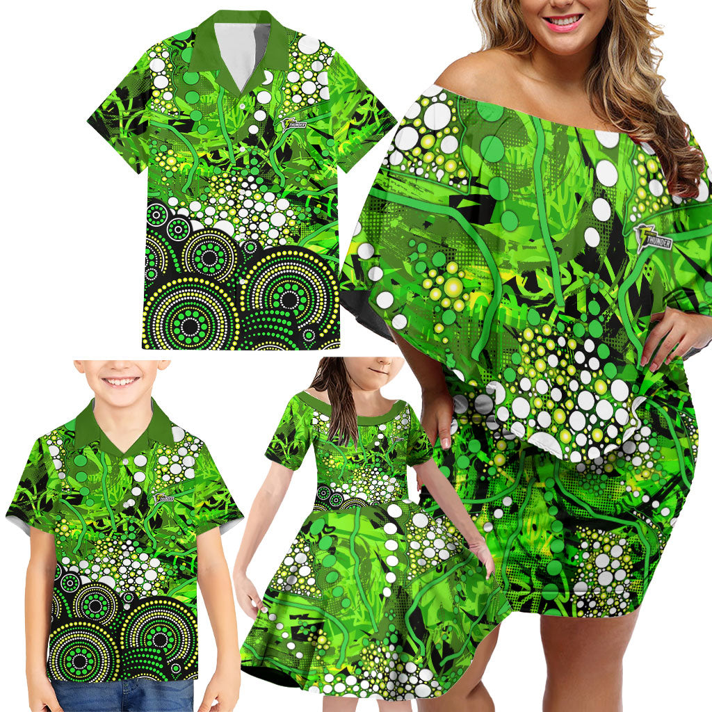Sydney Thunder Family Matching Off Shoulder Short Dress and Hawaiian Shirt Graffiti Urban Aboriginal Dot Abstract Design