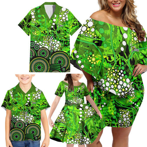 Sydney Thunder Family Matching Off Shoulder Short Dress and Hawaiian Shirt Graffiti Urban Aboriginal Dot Abstract Design