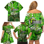 Sydney Thunder Family Matching Off Shoulder Short Dress and Hawaiian Shirt Graffiti Urban Aboriginal Dot Abstract Design