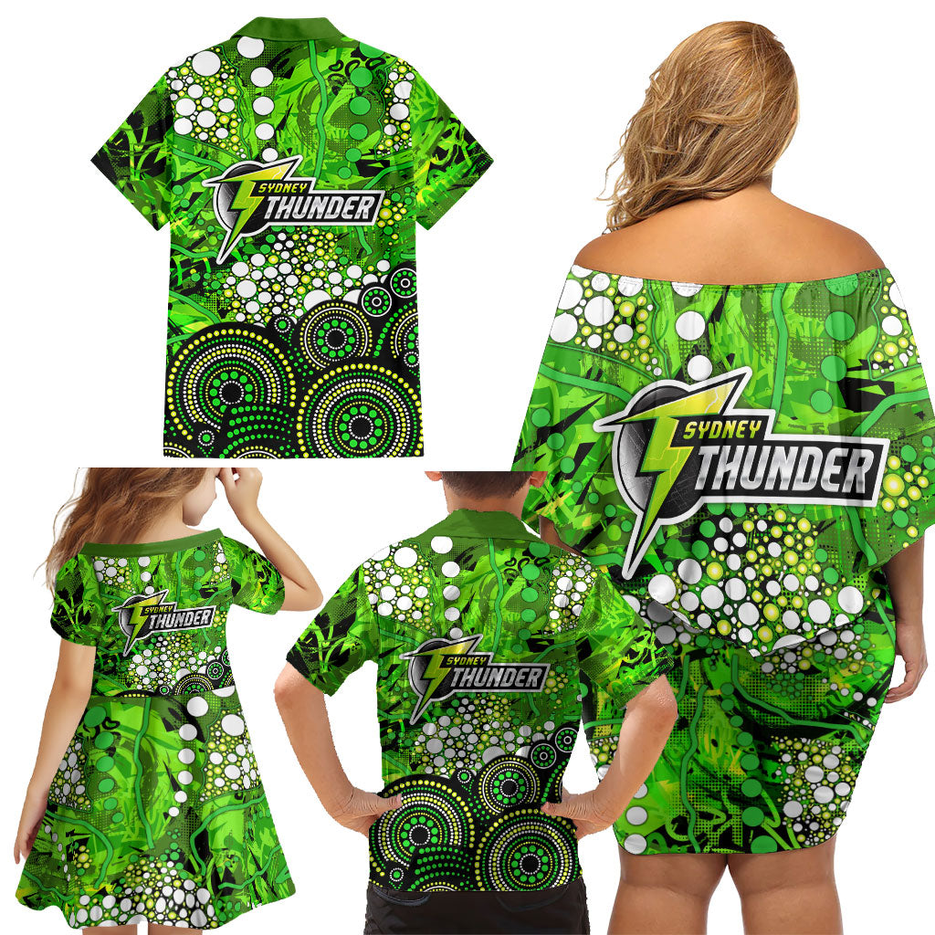 Sydney Thunder Family Matching Off Shoulder Short Dress and Hawaiian Shirt Graffiti Urban Aboriginal Dot Abstract Design