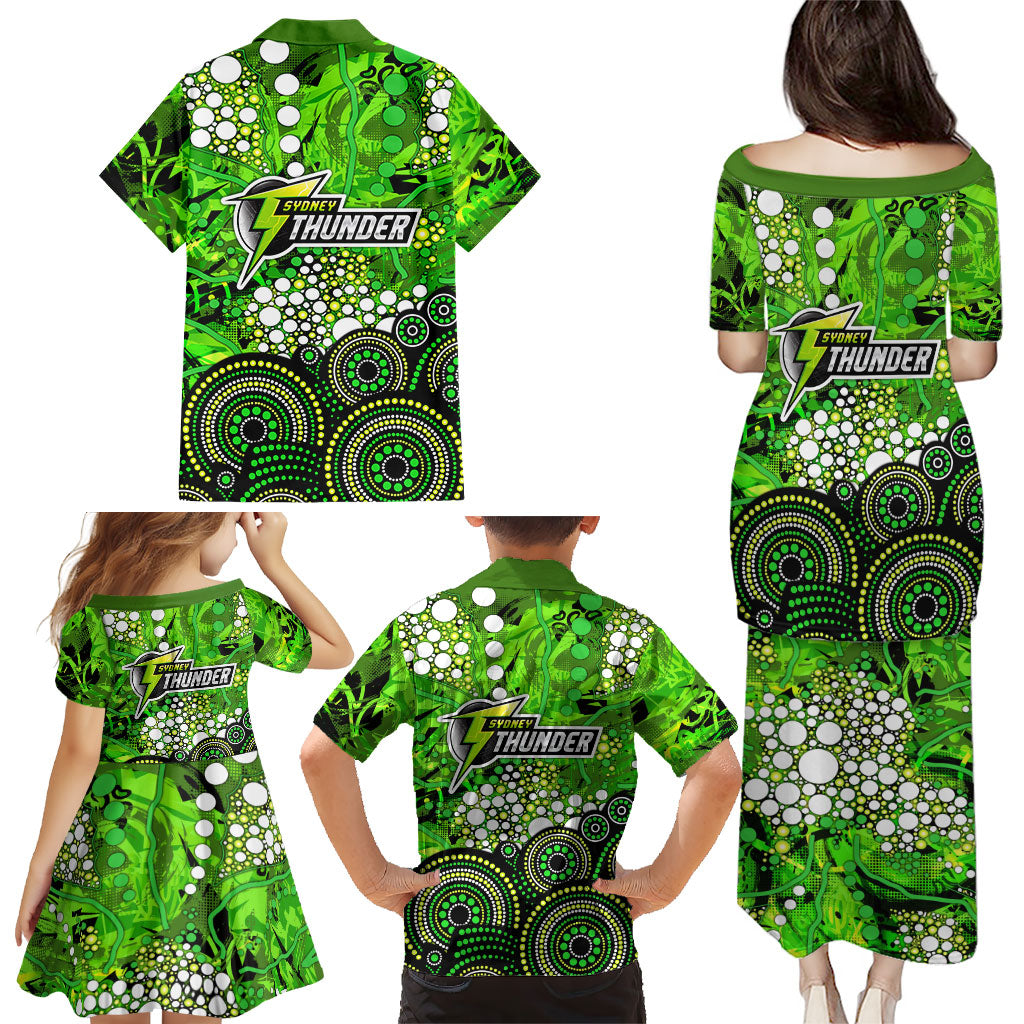 Sydney Thunder Family Matching Puletasi and Hawaiian Shirt Graffiti Urban Aboriginal Dot Abstract Design