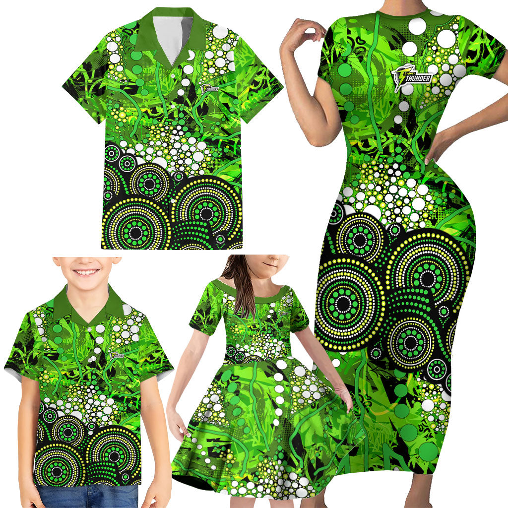 Sydney Thunder Family Matching Short Sleeve Bodycon Dress and Hawaiian Shirt Graffiti Urban Aboriginal Dot Abstract Design