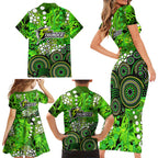 Sydney Thunder Family Matching Short Sleeve Bodycon Dress and Hawaiian Shirt Graffiti Urban Aboriginal Dot Abstract Design