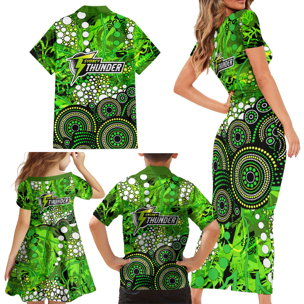 Sydney Thunder Family Matching Short Sleeve Bodycon Dress and Hawaiian Shirt Graffiti Urban Aboriginal Dot Abstract Design