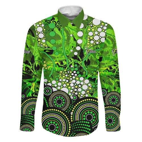 Sydney Thunder Family Matching Short Sleeve Bodycon Dress and Hawaiian Shirt Graffiti Urban Aboriginal Dot Abstract Design
