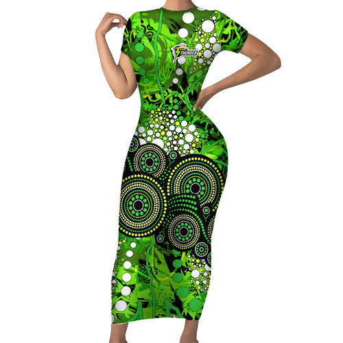 Sydney Thunder Family Matching Short Sleeve Bodycon Dress and Hawaiian Shirt Graffiti Urban Aboriginal Dot Abstract Design