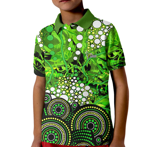 Sydney Thunder Kid Polo Shirt Graffiti Urban Aboriginal Dot Abstract Design