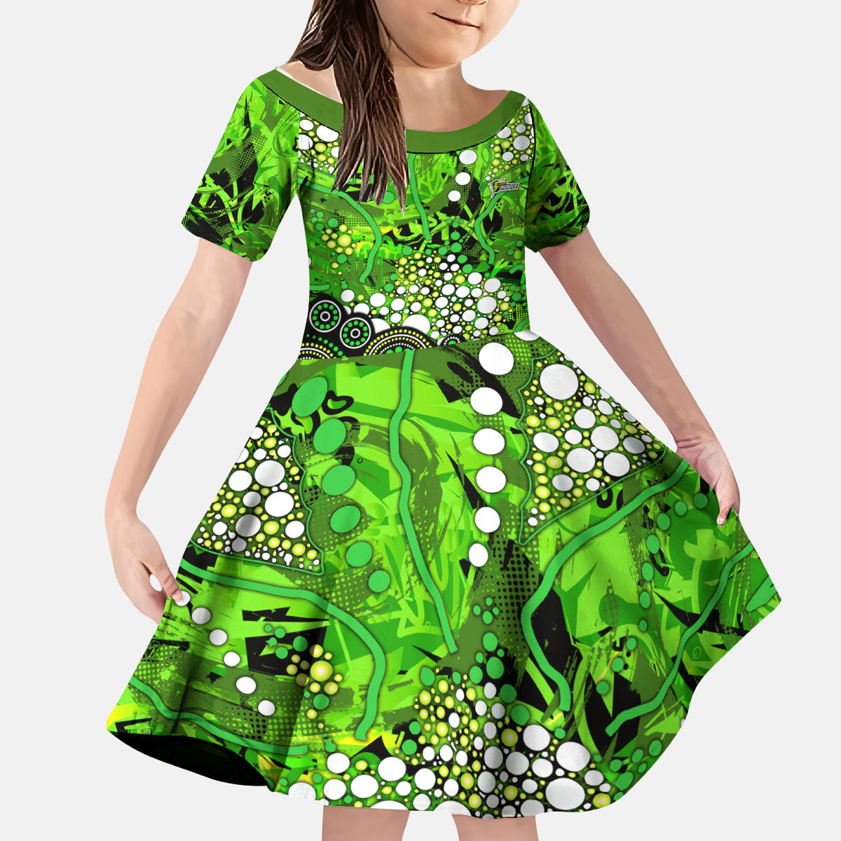 Sydney Thunder Kid Short Sleeve Dress Graffiti Urban Aboriginal Dot Abstract Design