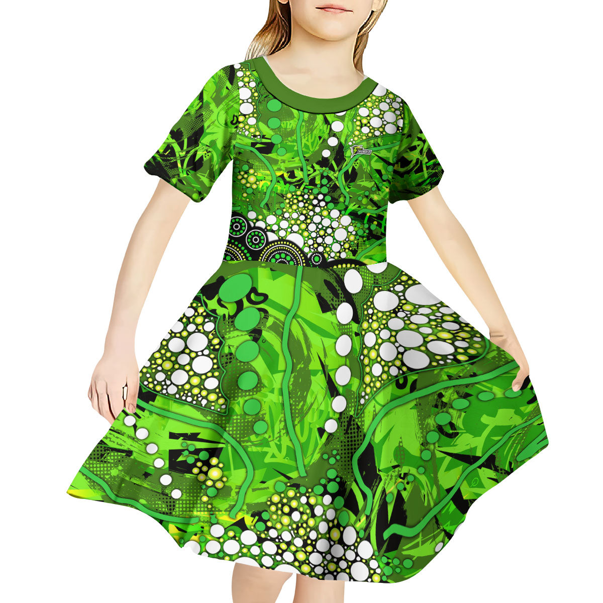 Sydney Thunder Kid Short Sleeve Dress Graffiti Urban Aboriginal Dot Abstract Design