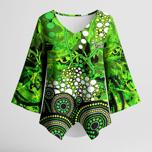 Sydney Thunder Kimono Sleeve Blouse Graffiti Urban Aboriginal Dot Abstract Design