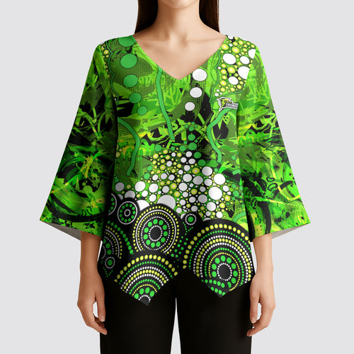 Sydney Thunder Kimono Sleeve Blouse Graffiti Urban Aboriginal Dot Abstract Design