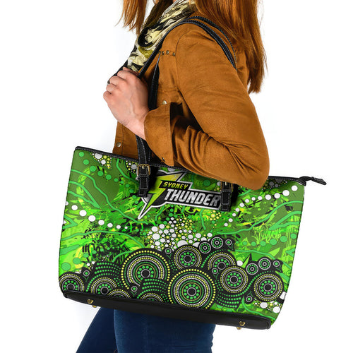 Sydney Thunder Leather Tote Bag Graffiti Urban Aboriginal Dot Abstract Design