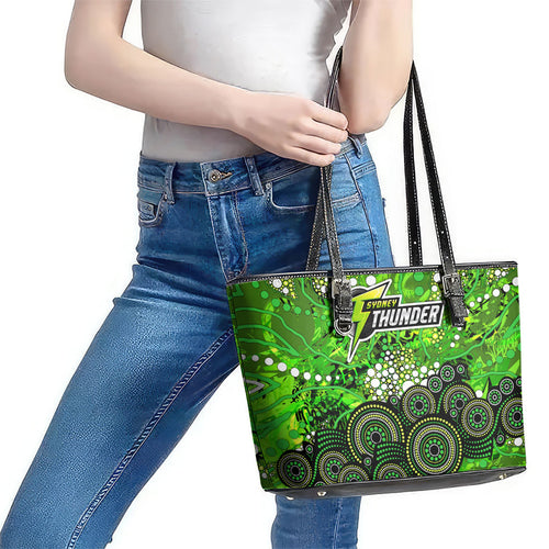 Sydney Thunder Leather Tote Bag Graffiti Urban Aboriginal Dot Abstract Design