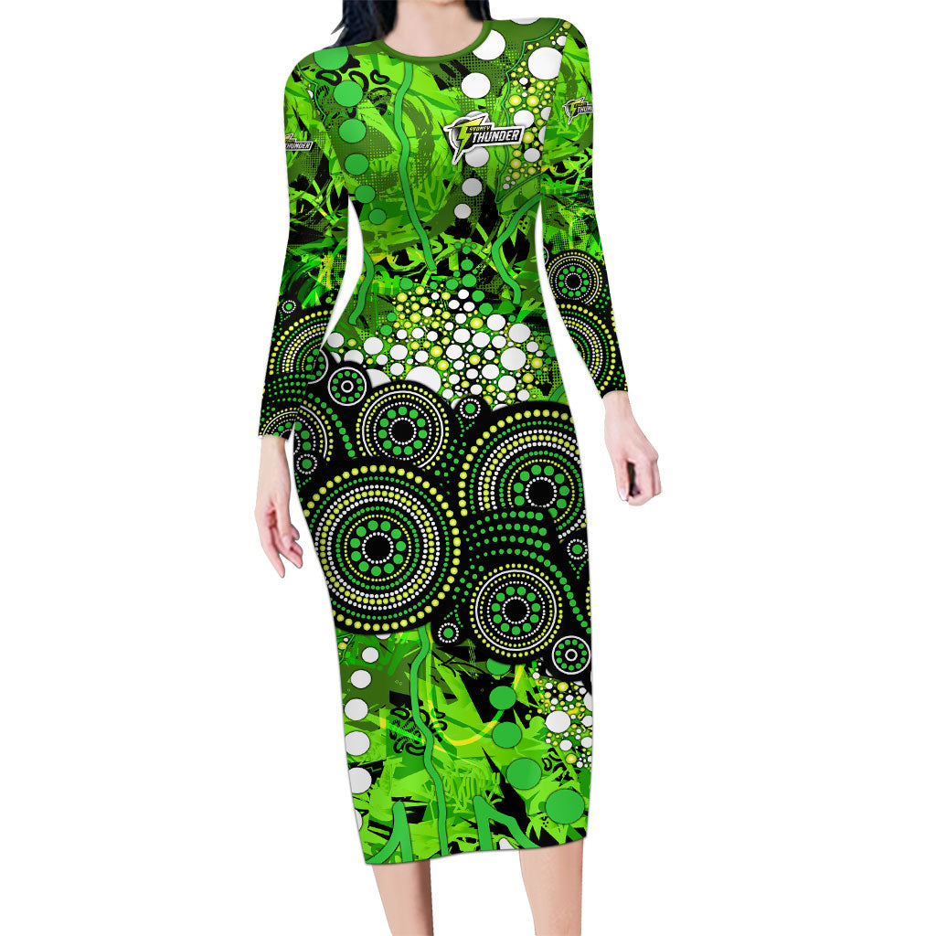 Sydney Thunder Long Sleeve Bodycon Dress Graffiti Urban Aboriginal Dot Abstract Design