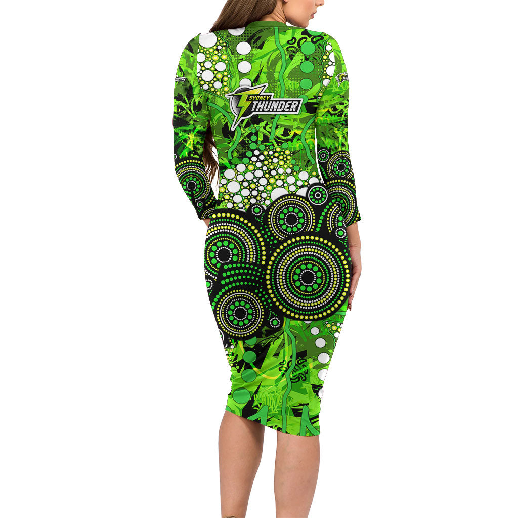 Sydney Thunder Long Sleeve Bodycon Dress Graffiti Urban Aboriginal Dot Abstract Design