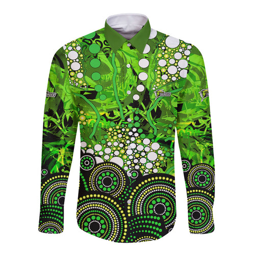 Sydney Thunder Long Sleeve Button Shirt Graffiti Urban Aboriginal Dot Abstract Design