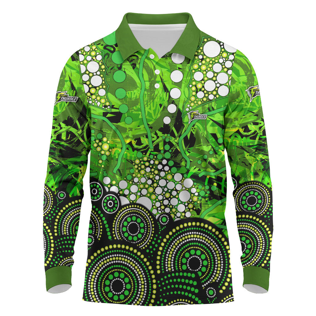 Sydney Thunder Long Sleeve Polo Shirt Graffiti Urban Aboriginal Dot Abstract Design