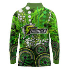 Sydney Thunder Long Sleeve Polo Shirt Graffiti Urban Aboriginal Dot Abstract Design