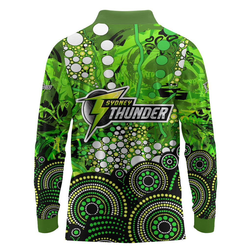 Sydney Thunder Long Sleeve Polo Shirt Graffiti Urban Aboriginal Dot Abstract Design