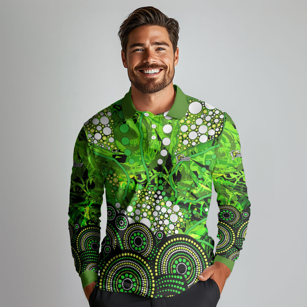 Sydney Thunder Long Sleeve Polo Shirt Graffiti Urban Aboriginal Dot Abstract Design