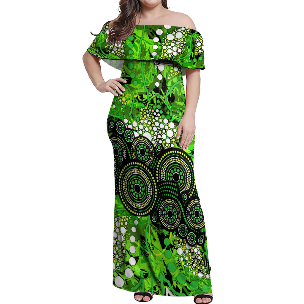 Sydney Thunder Off Shoulder Maxi Dress Graffiti Urban Aboriginal Dot Abstract Design