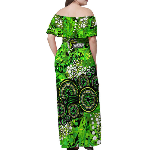 Sydney Thunder Off Shoulder Maxi Dress Graffiti Urban Aboriginal Dot Abstract Design