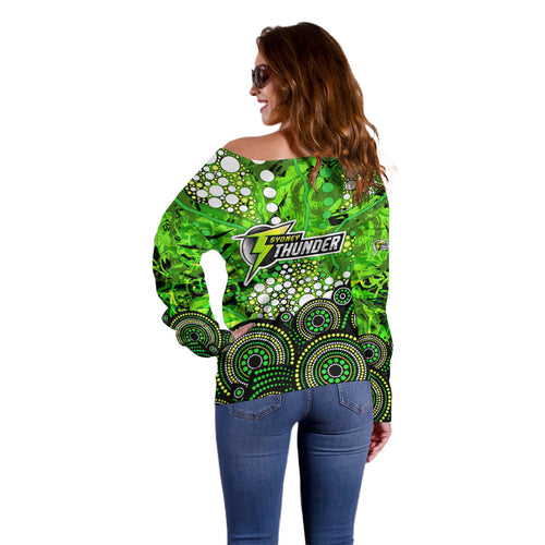 Sydney Thunder Off Shoulder Sweater Graffiti Urban Aboriginal Dot Abstract Design