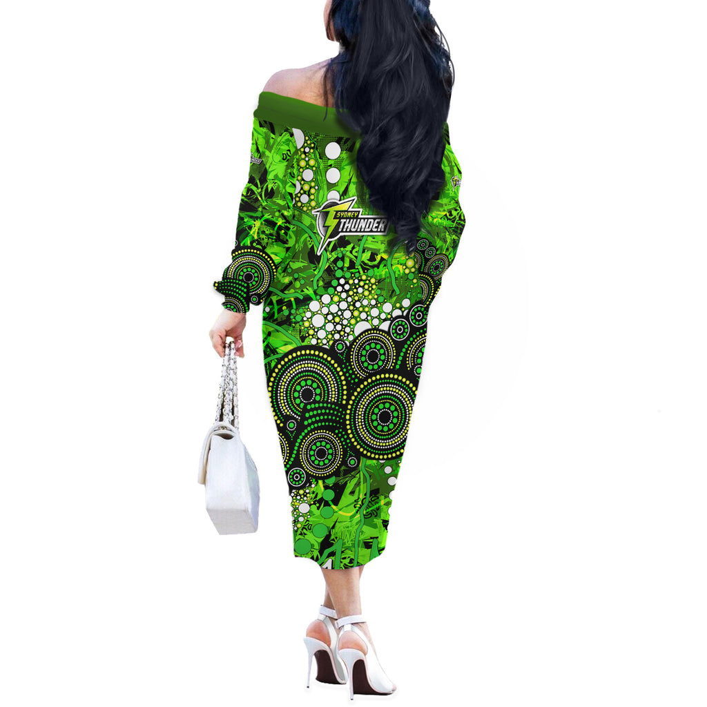 Sydney Thunder Off The Shoulder Long Sleeve Dress Graffiti Urban Aboriginal Dot Abstract Design