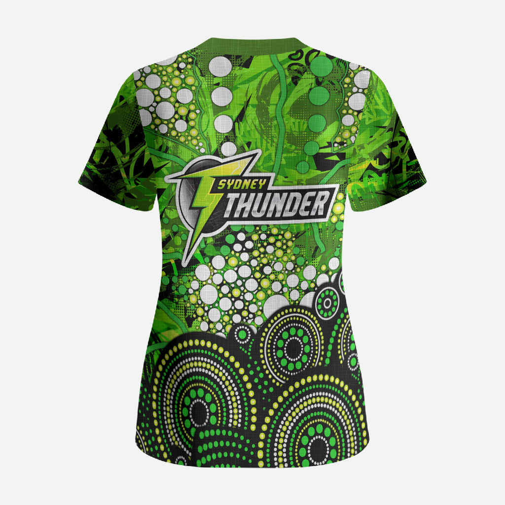 Sydney Thunder Scrub Top Graffiti Urban Aboriginal Dot Abstract Design
