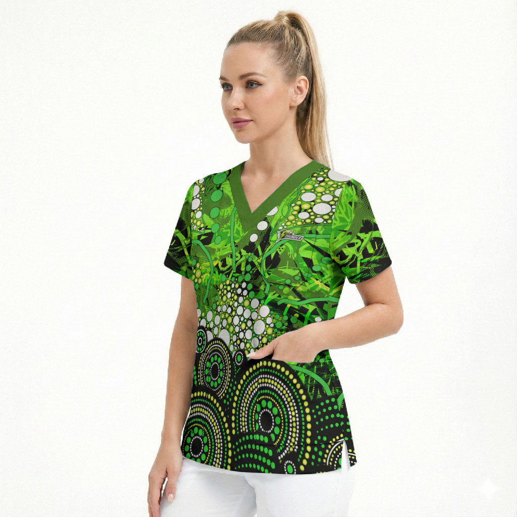 Sydney Thunder Scrub Top Graffiti Urban Aboriginal Dot Abstract Design