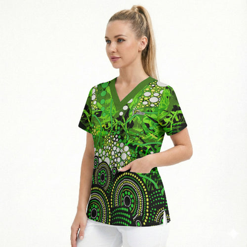 Sydney Thunder Scrub Top Graffiti Urban Aboriginal Dot Abstract Design
