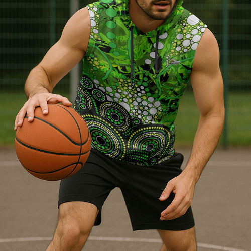Sydney Thunder Sleeveless Hoodie Graffiti Urban Aboriginal Dot Abstract Design