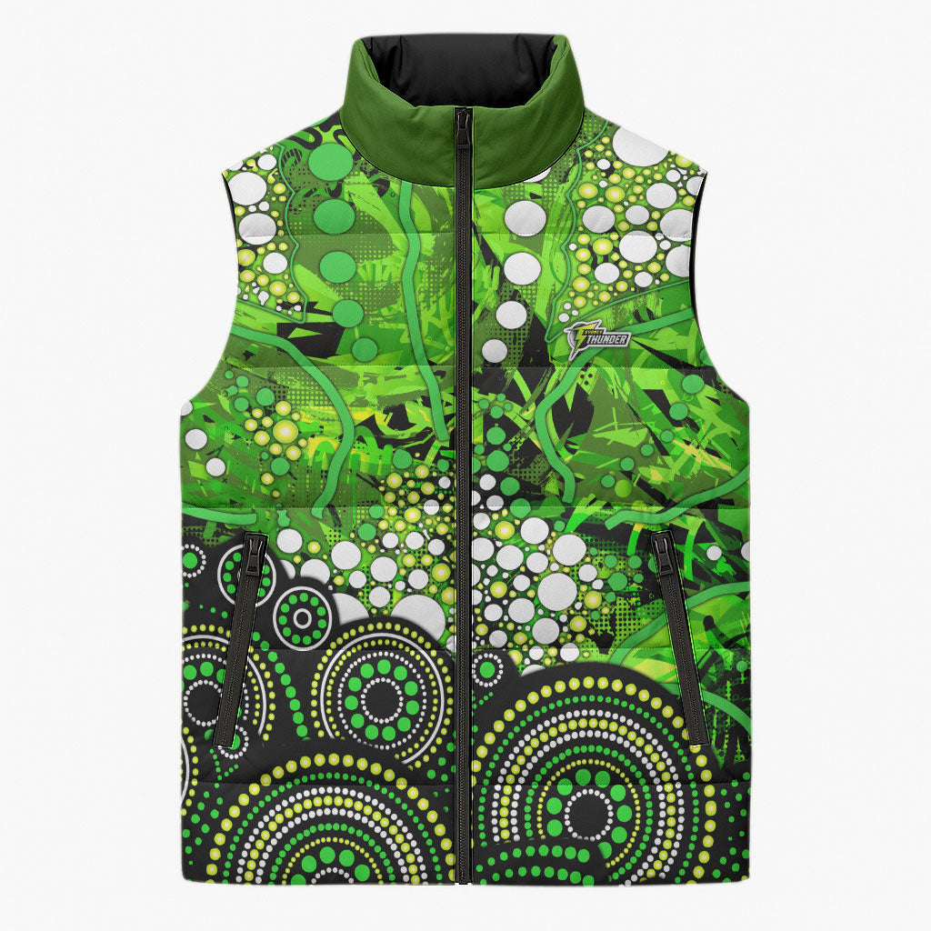 Sydney Thunder Sleeveless Puffer Jacket Graffiti Urban Aboriginal Dot Abstract Design