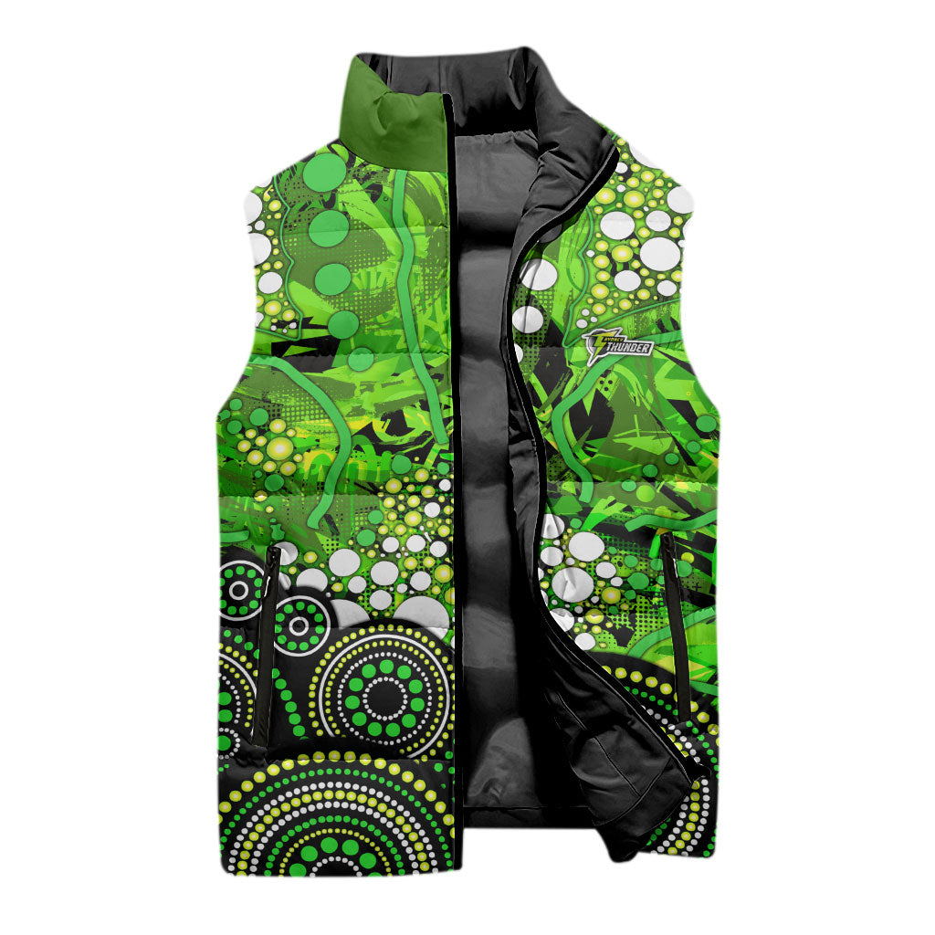 Sydney Thunder Sleeveless Puffer Jacket Graffiti Urban Aboriginal Dot Abstract Design