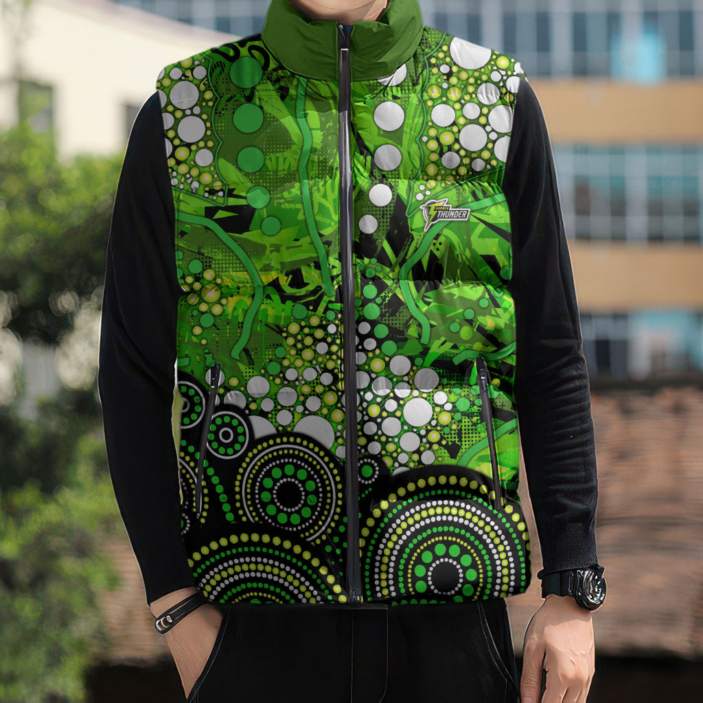 Sydney Thunder Sleeveless Puffer Jacket Graffiti Urban Aboriginal Dot Abstract Design