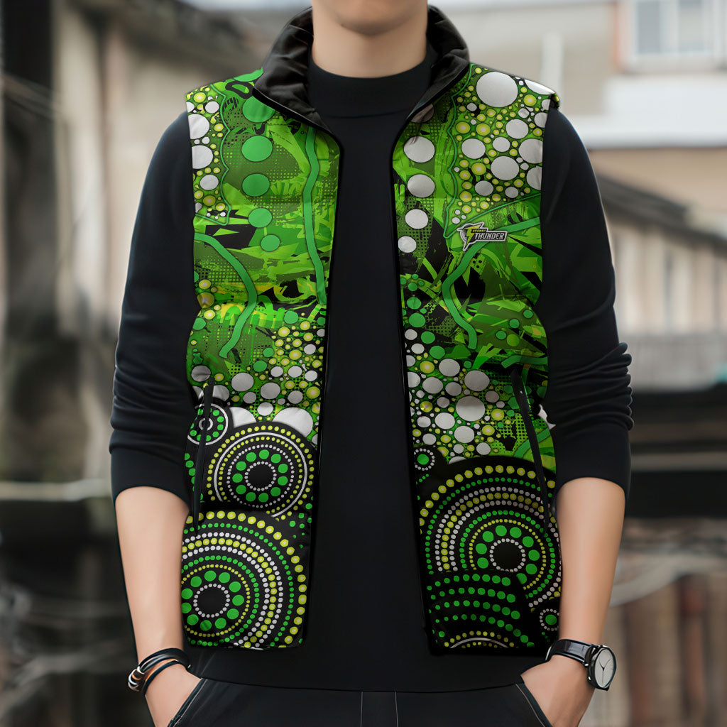 Sydney Thunder Sleeveless Puffer Jacket Graffiti Urban Aboriginal Dot Abstract Design