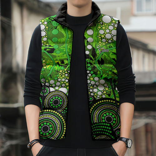Sydney Thunder Sleeveless Puffer Jacket Graffiti Urban Aboriginal Dot Abstract Design