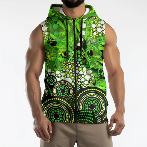 Sydney Thunder Sleeveless Zip Hoodie Graffiti Urban Aboriginal Dot Abstract Design