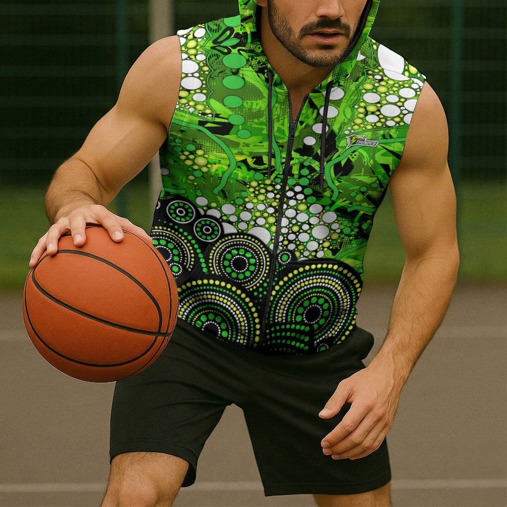 Sydney Thunder Sleeveless Zip Hoodie Graffiti Urban Aboriginal Dot Abstract Design
