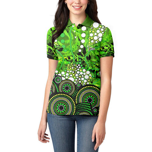 Sydney Thunder Women Polo Shirt Graffiti Urban Aboriginal Dot Abstract Design