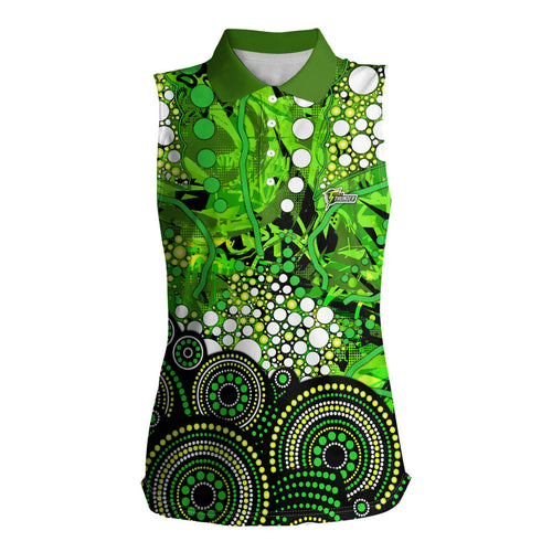 Sydney Thunder Women Sleeveless Polo Shirt Graffiti Urban Aboriginal Dot Abstract Design